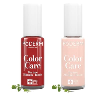 PODERM MYCOSE ONGLES | 2 Vernis TEA TREE | Rouge Allure & Rose Poudrée | Prévention & Traitement des Ongles Jaunes/Abîmés par MYCOSE | SOIGNE & COLORE | Soin professionnel pied/main | Swiss Made