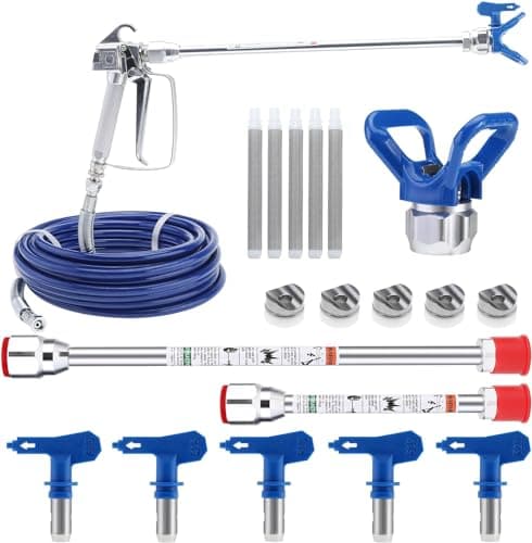 WOOLUCK® Kit de Pistolet a Peinture Airless,avec Tuyau Haute Pression 15M,Airless Peinture Pistolet Tige De Rallonge,buse pulvérisateur et 60 Mesh Éléments de Filtre