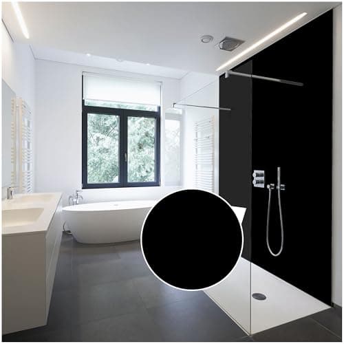 WALLando Panneau mural de douche (Noir / 200 x 100 cm) – Panneau en PVC facile à installer & résistant à l'humidité – Revêtement mural premium – Fabriqué en Allemagne