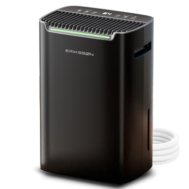 Erikssøn Déshumidificateur 20 l/24 h, taille de la pièce : environ 175 m³ (80 m²), écran LED, contre l'humidité, avec minuterie, économie d'énergie, avec capteur d'humidité (Noir)