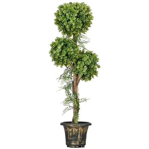 HOMCOM Plante Artificielle Arbre 3 Boules de buis avec Pot Ciment, intérieur et extérieur, Hauteur 115 cm