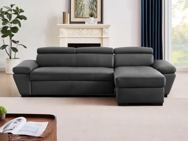 Vente-unique - Canapé d'angle Droit Convertible en Cuir Gris Anthracite JONOVA