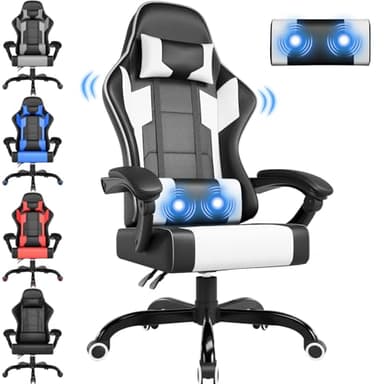Airfish Chaise de Bureau, Ergonomique, Fauteuil de Jeu, avec Appui-tête, Coussin Lombaire rembourré, capacité de 150 kg, Noir et Blanc