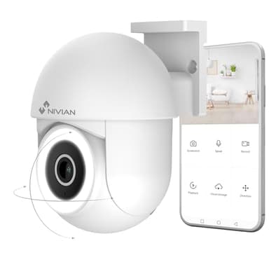 NIVIAN Caméra Surveillance WiFi Extérieure SUPERHD 2K PTZ Mini – Vision Nocturne IR, Suivi Automatique, Audio Bidirectionnel | IP65 | Alexa/Google | Caméra de Sécurité Tuya App