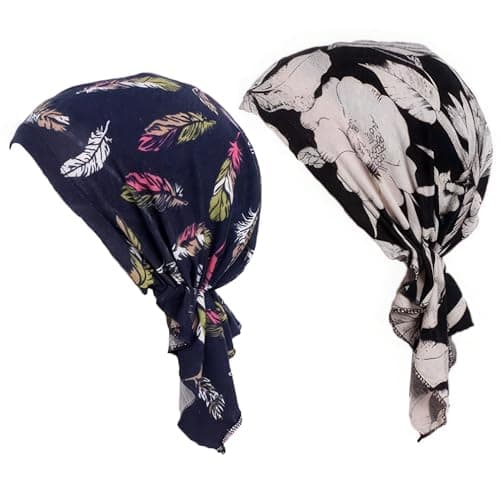 ZEACCT 2 Pièces pour Femmes pour Couvre-Chef, Foulard en Soie Élastique, Hijab Pré-Noué en Bambou Doux, pour la Chimio Contre le Cancer de la perte de Cheveux (Noir + Bleu Marine)