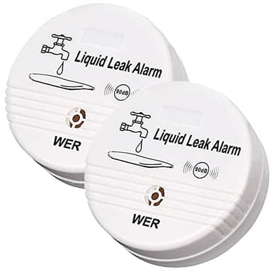 WER Capteur D'alarme De Fuite d'eau, Alerte De Fuite À Piles, Détecteur d'eau 90dB pour sous-Sols, Salles De Bains, Buanderies, Cuisines, Garages Et Zones De Bureau (Expédié sans Batterie, Lot De 2)