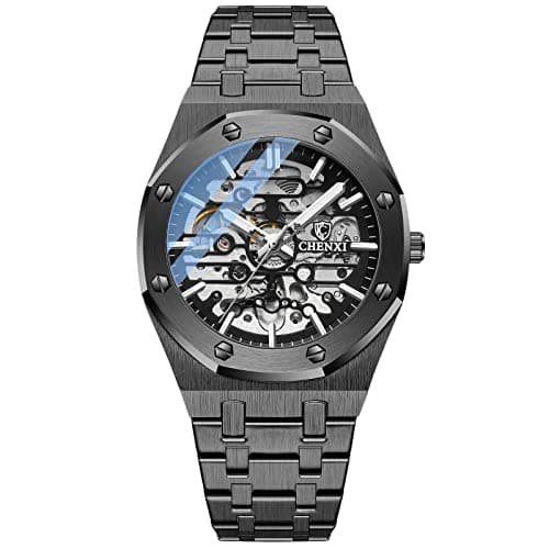 RORIOS Montre Homme Mécanique Automatique Lumineuses Montres avec Bracelet en Acier Inoxydable Décontracté Squelette
