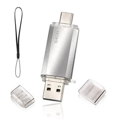 Clé USB 64Go 2.0 2 en 1 Rapide, OTG Clé USB C 2 en 1 Type C USB 2.0 en Métal, Pen Drive 64GB Flash Drive 64GB pour PC/Smartphones/MacBook Pro(Argent)
