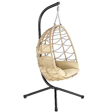 HinHocker Fauteuil hamac avec châssis | Crème | Hamac Suspendu pour l’intérieur et l’extérieur | Coussin et Rembourrage d'assise de siège Inclus | Fauteuil Oeuf Suspendu pour terrasse