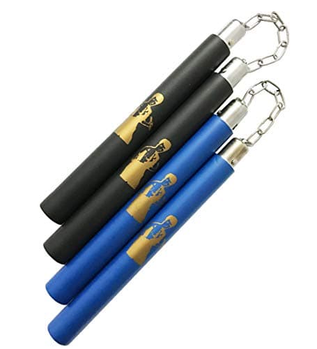 Fayscingo 2 Pairs Mousse Nunchakus Arts Martiaux Nunchucks Éponge Rembourré Portable Nunchaks Pratique Idéal pour Enfants Adultes et Débutants (Noir+Bleu)