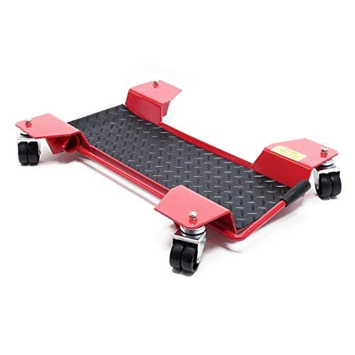 Wiltec Rane moto Chariot roulant Moto Déplacement Rail 60 x 42 x 7,5 cm Rouge Aide à manœuvre Stationnement Support Charge jusqu’à 250 kg Range-moto Accessoire Réparation Rangement