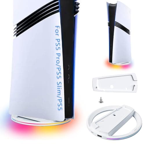 Support Vertical pour Console PS5 Slim Disc & Digital, Socle Vertical pour PS5 Pro Durable,Support pour PS5 Slim/PS5 Pro avec Tapis Antidérapant et Vis, avec Effet de lumière RGB