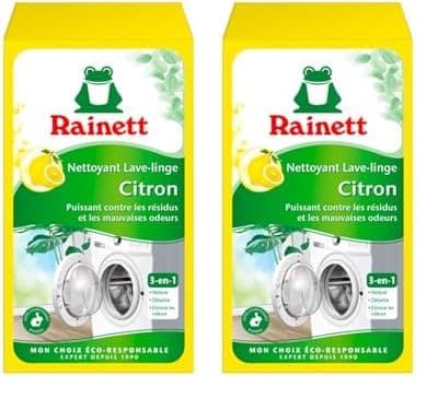 RAINETT - Nettoyant Lave-Linge - Nettoie & Détartre les Différents Éléments de la Machine à Laver - Au Citron - Assainit & Désodorise - Formule 3-en-1-1 Dose de 250 g (Lot de 2)