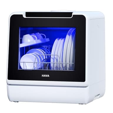 HAVA mini lave vaisselle, nouveau modèle amélioré 2024, 8 programmes de lavage, lave-vaisselle portable avec sécurité enfant et fonction de démarrage différé, réservoir d'eau de 5 L