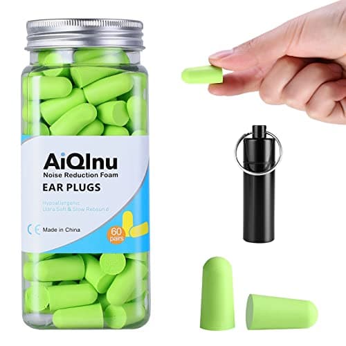 AiQInu Bouchon D'oreille,60 Pairs Bouchon Oreilles Bruit SNR 38 dB,Réutilisables Boule Quies en Éponge Souple, Bouchons Doreilles Anti Bruit pour Dormir, Ronfler, Travailler, Voyager, Fitness Vert