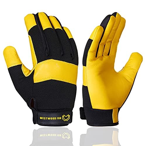 WESTWOOD FOX Gants de travail de jardinage résistants aux épines en cuir souple et robuste pour mécanicien, dextérité, gants de construction respirants pour homme et femme (Jaune, M)