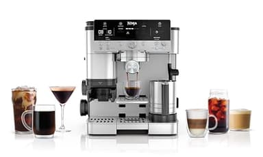 NINJA Machine à café Luxe Premier 3-en-1, Latte, Cappuccino, Infusion à froid et Espresso avec broyeur à grains et mousseur à lait intégrés, facile à utiliser, EU Prise, argent, ES601EU