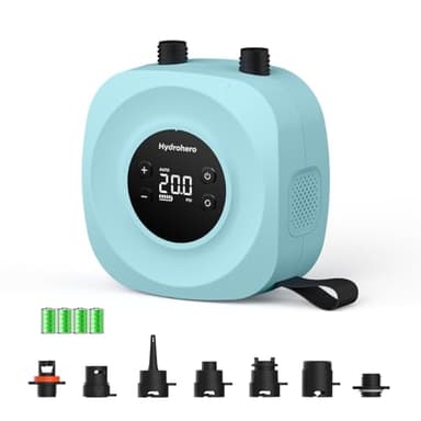 Hydrohero Pompe électrique pour paddle, SUP haute pression rechargeable 20 PSI, gonflage/dégonflage à double étage, arrêt automatique pour planches de paddle, kite, tentes, bateaux (Cyan)
