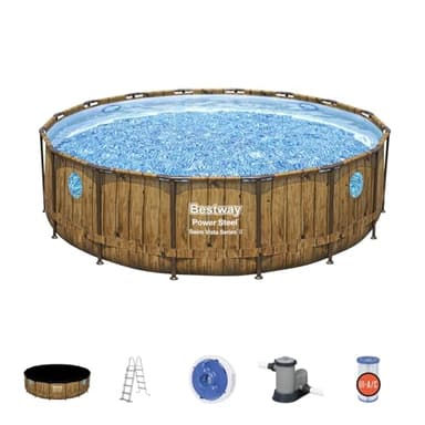 Bestway Piscine Hors Sol Ronde Power Steel™ SwimVista 488 x 122 cm Motif Bois
