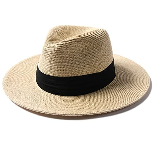 FURTALK Panama Unisexe Chapeau de Paille à Larges Bords Chapeau de Soleil pour Hommes et Femmes Chapeau de Paille Ajustable