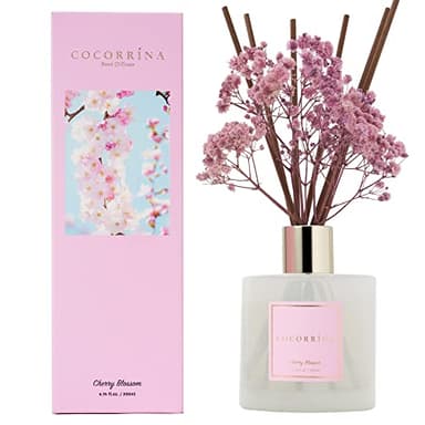 Cocorrína Diffuseur Parfum Maison, Fleur de Cerisier 200ml avec Diffuseur Bâtonnets diffuseur de Parfum, Batonnets Diffuseur Parfum, Reed Diffuseur pour Salle de Bain étagère décoration