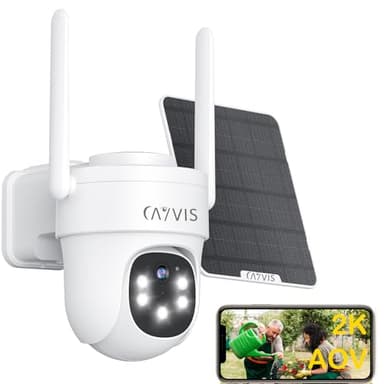2K Caméra Surveillance WiFi Extérieure sans Fil avec Panneau Solaire, 24/7 Enregistrement AOV, Détection de Forme Humain/Véhicule, Vision Nocturne Couleur, Audio Bidirectionnel, PTZ, IP66