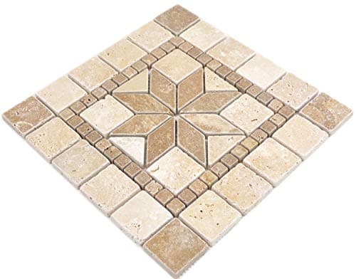 Mosaïque en pierre naturelle - Travertin beige noyer - Pour décoration murale, salle de bain, WC, cuisine