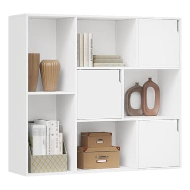 WOLTU Bibliothèque Étagère de Rangement, Étagère Cube, Étagère Livre, avec 8 Casiers et 3 Portes, Meuble de Rangement Cube, pour Salon, Bureau, Chambre, Blanc, 106x30x96cm, SK056ws