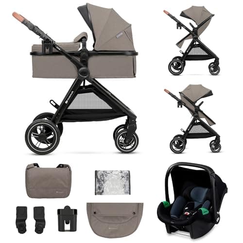 Kinderkraft ESME Poussette 3 en 1 avec porte-bébé Mink PRO I-Size, système de voyage, poussette bébé, poussette pliable, pour nouveau-né jusqu'à 4 ans, Beige