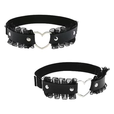 ANYUANKW 2Pcs Jarretelles Réglables en Dentelle en Forme de Cœur Jarretière Réglable en Dentelle de Cuisse en Cuir Porte-Jarretelles élastique pour Femme Fille