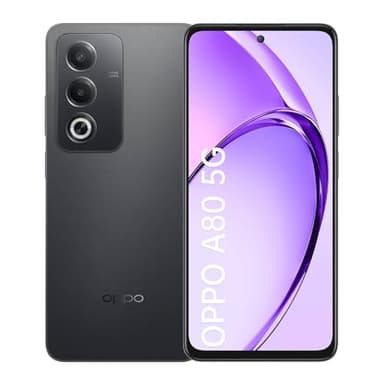 OPPO A80 5G 8+256Go, Smartphone Android Débloqué, Téléphone Mobile, Écran 120Hz 6,67" LCD, Dimensity 6300 5G, Caméra AI 50+2MP, Batterie 5100mAh, SUPERVOOC 45W, Splash Touch, NFC, Double SIM, Noir