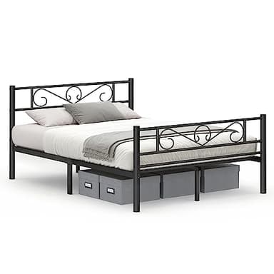 VASAGLE Lit 2 Personnes, Lit Double, en Métal, Convient pour Matelas de 140 x 190 cm, Montage Facile, pour Petits Espaces, Chambre d’Amis, Chambre Ado, Noir d'encre RMB063B01