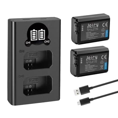 2 X NP-FW50 Batterie de Rechange et Chargeur Double Compatible avec Sony Alpha a6500, a6300, a6000, a7s, a7, a7s II, a5100, a5000, a3000, a7r, a7 II, NEX 3/5/7 Series