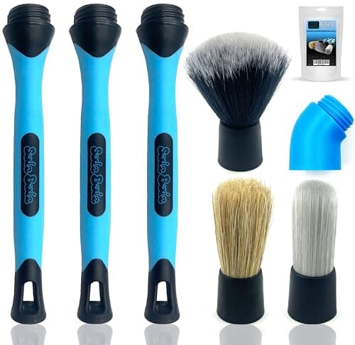 Sudz Budz Lot de 3 Pinceau Nettoyage de Voiture | Poils Mixtes Ultra Doux, Têtes de Brosse Interchangeables, Adaptateur de Coude | Jantes, Emblèmes, Moto, Roues, Tableau de Bord, Intérieur, Extérieur