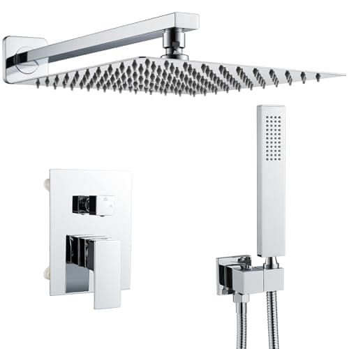 Namuoto Système de Douche Encastré, Colonne de Douche avec Mitigeur Encastrable, Ensemble de Douche avec Carrée Douche de Tête, Douchette, Corps en Laiton, Chromé