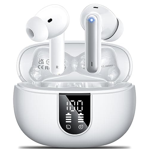 Ecouteurs Bluetooth 5.3 sans Fil,AOVOCE avec Écran LED 42H Durée Lecture Hi-FI Son Stéréo Réduction de Bruit ENC 4 Mic Contrôle Tactile IPX7 Étanche pour iOS Android blanc