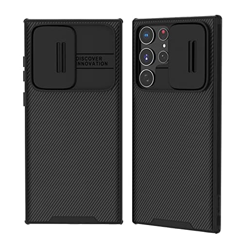 XTCASE Coque pour Samsung Galaxy S22 Ultra 5G, Protection Caméra Étui avec Ultra Mince Coulisse Cache Objectif, Plastique Dur Housse Arrière Anti-Rayures Antidérapant - Noir