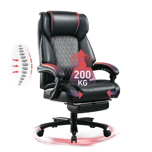 BRTHORY Fauteuil de Bureau 200 KG, avec Soutien Lombaire pour Maux de Dos, Ergonomique, Dossier Haut Rembourré, Base en Métal Solide, Chaise Gaming avec Repose Pied, 135°
