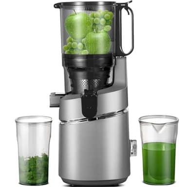 AMZCHEF 250W Extracteur de jus lent automatique Vos mains libres avec triple filtre, Ouverture de 135 mm et capacité de 1,8 L Extracteur de jus de fruits et légumes entiers - Gris