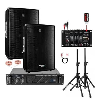 Ibiza Sound - Sonorisation DJ avec 2 Enceintes 1200w Total - Ampli Sono 960w - Table de Mixage DJM USB - Câbles Offerts - PA DJ Sono Mix Bar Club Disco Salle des Fetes