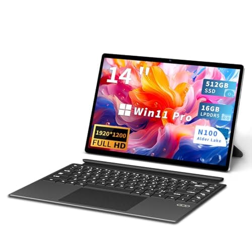 KUMNOSAL 14" Ordinateur Portable 2 en 1, PC Portable 12e génération Alder Lake-N100, PC Portable 16 Go LPDDR5 + 512 Go SSD M.2 WiFi6, Type C, Clavier rétroéclairé, Laptop et Tablette PC 2 en 1