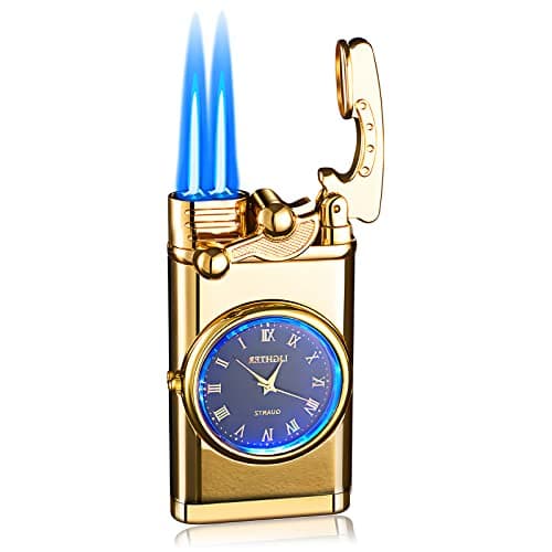 Briquet tempête à gaz - Double jet - En métal - Rechargeable - Idée cadeau pour hommes (sans gaz)