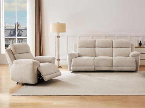 Vente-unique - Canapé 3 Places et Fauteuil Relax électrique en Tissu chiné Beige KELUNO