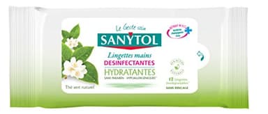 Sanytol - Lingettes Désinfectantes Hydratantes Mains - Bactéricide, Virucide, Fongicide - Sans Rinçage - Parfum Thé Vert - Format Compact Pratique - x 12 - Lot de 4