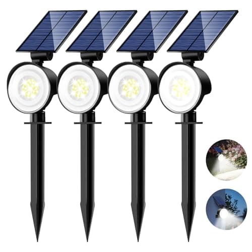 nipify Lampe Solaire Extérieur Jardin Lot de 4, Spot Solaire Exterieur Puissant 53 LED/3 Modes, Étanche Réglable Lumiere Solaire pour Allée Chemins Murale[Blanc Froid]