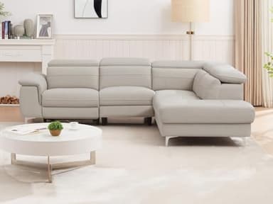 Vente-unique - Canapé d'angle Droit Relax électrique en Cuir Gris Clair FUSINO