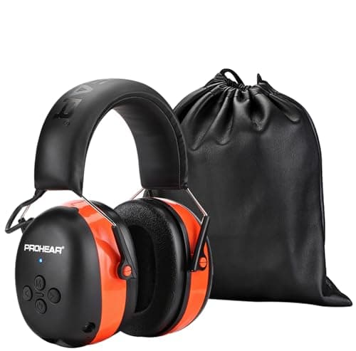 PROHEAR 037 Bluetooth Casque Anti Bruit, Musique Protection Auditive Rechargeable avec Sac Transport, Cache-Oreilles de Protection pour Tonte, Construction, Menuiserie, SNR 30dB, NRR 25dB - Orange