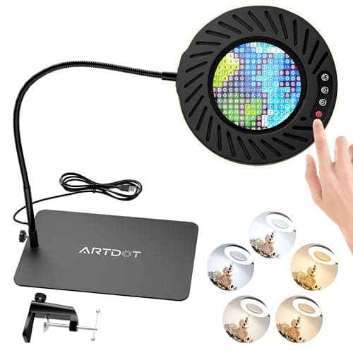 ARTDOT 10X Lampe Loupe sur Pied, 144 LED Lampe de Bureau avec 5 Températures Couleur et 9 Niveaux Luminosité pour Diamond Painting Accessoires Lecture Bijoutier