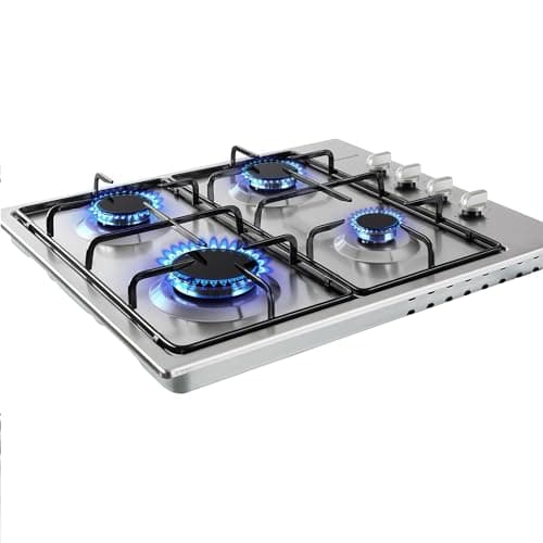 Arebos Table de cuisson à gaz 4 feux | 58 cm Cuisinière à gaz en acier inoxydable avec protection automatique contre les flammes | Gaz naturel ou propane