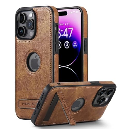AIOVETEAB Cuir Coque pour iPhone 14 Pro Max,Premium PU Cuir,Béquille Métallique,Classique De Luxe,Etui Protection élégante Et Fine Ultra-Mince Coque Compatible avec iPhone 14 Pro Max,Marron